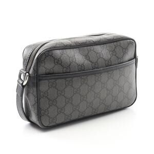 Gucci GG Supreme Shoulder Bag Canvas Leather Gray Black
